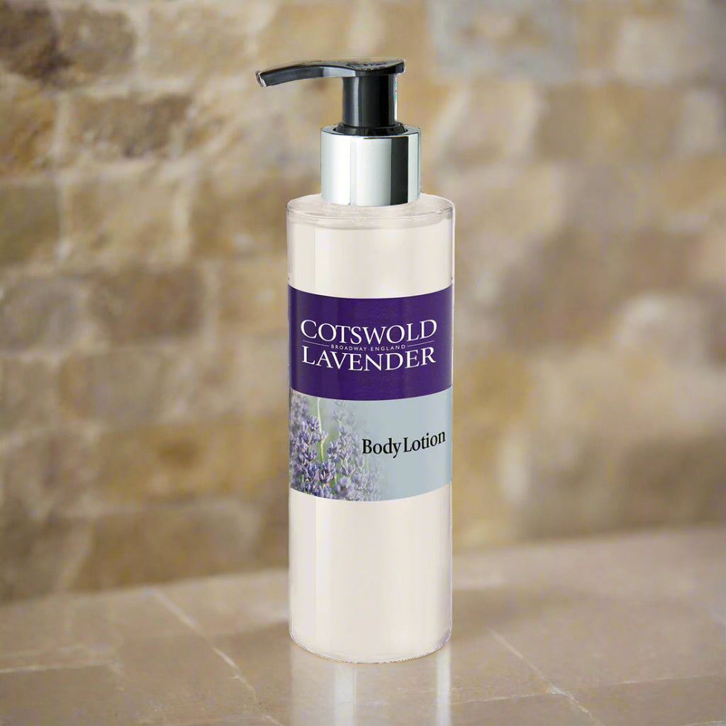 Cotswood Lavender body lotion bottle on a white background