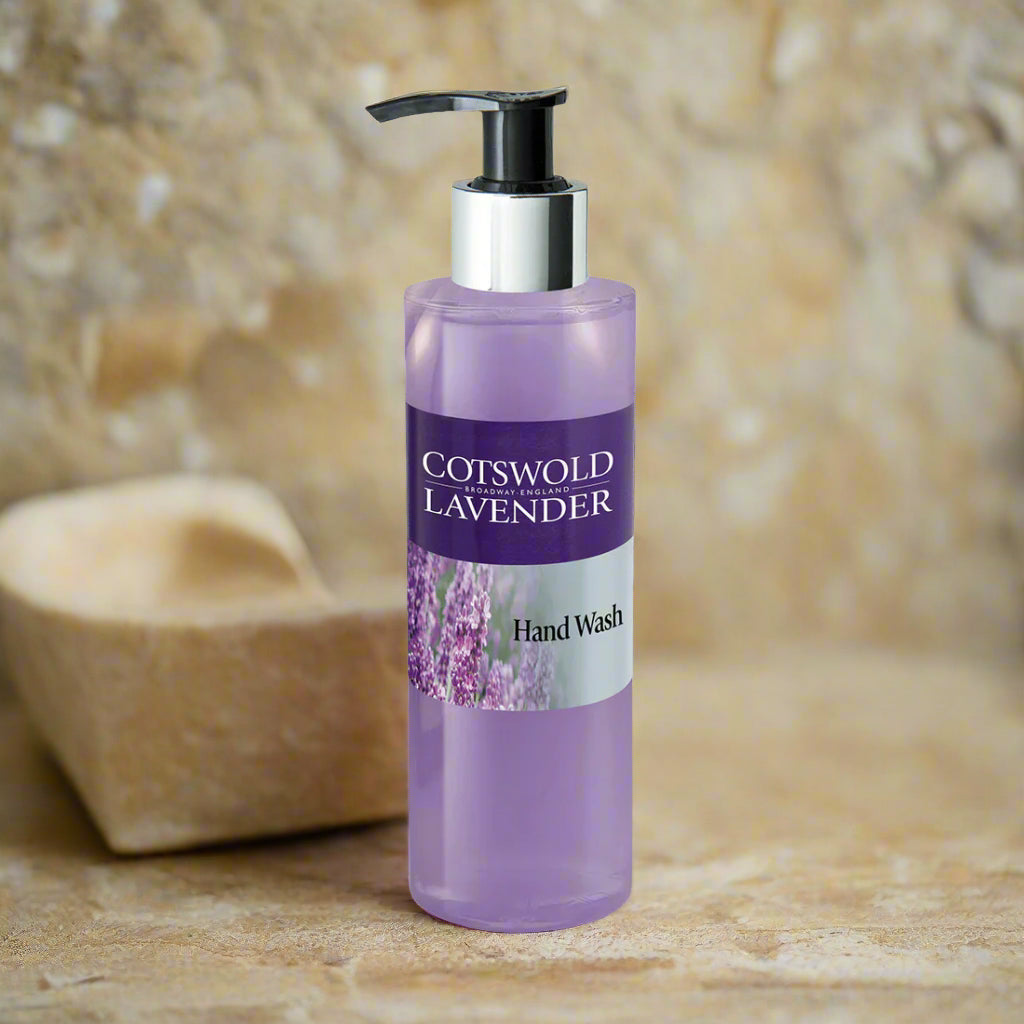 Cotswold Lavender hand wash bottle with pump on a white background