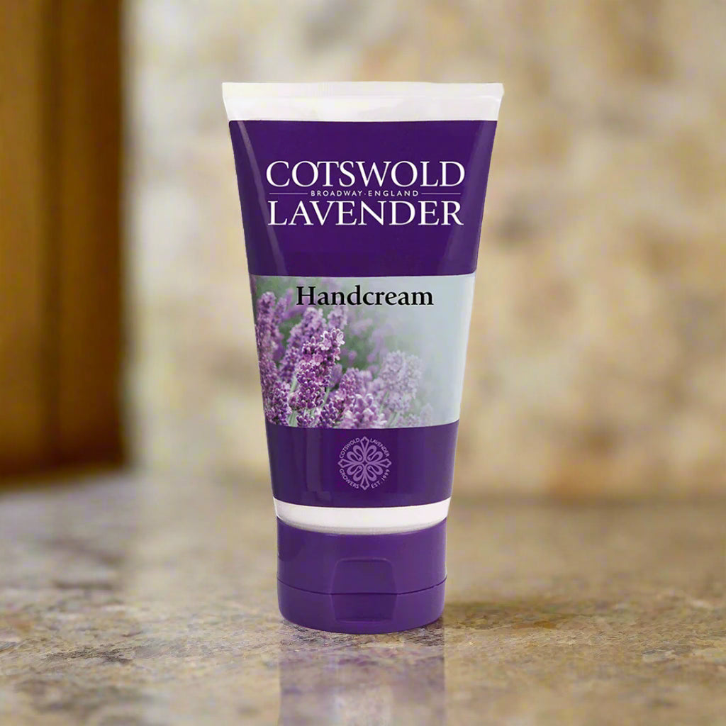 Co"tswold Lavender handcream tube on a white background