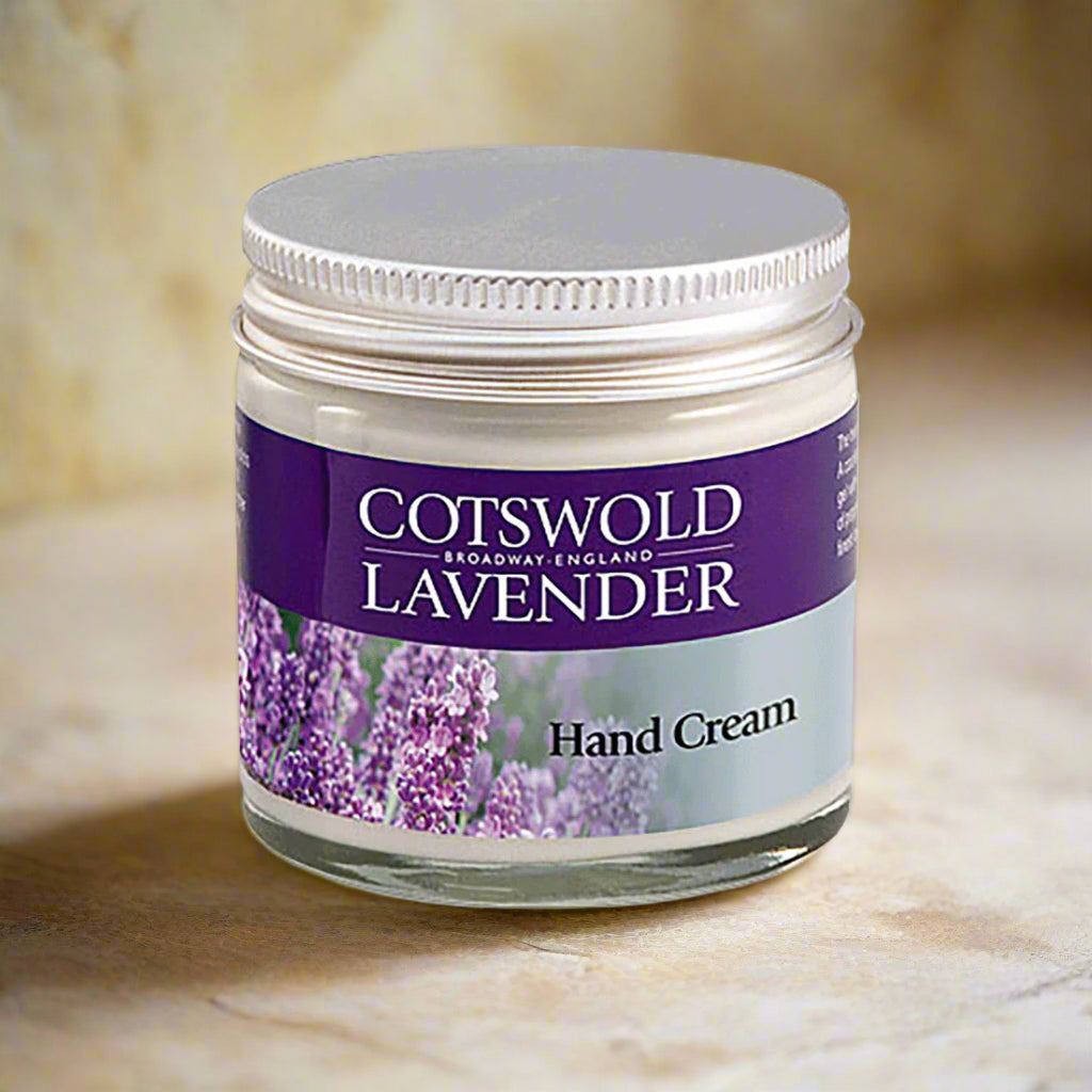 Cotswold Lavender hand cream jar on a white background