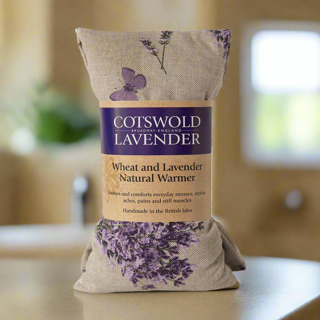 Cotswold Lavender wheat and lavender natural warmer packaging on a white background