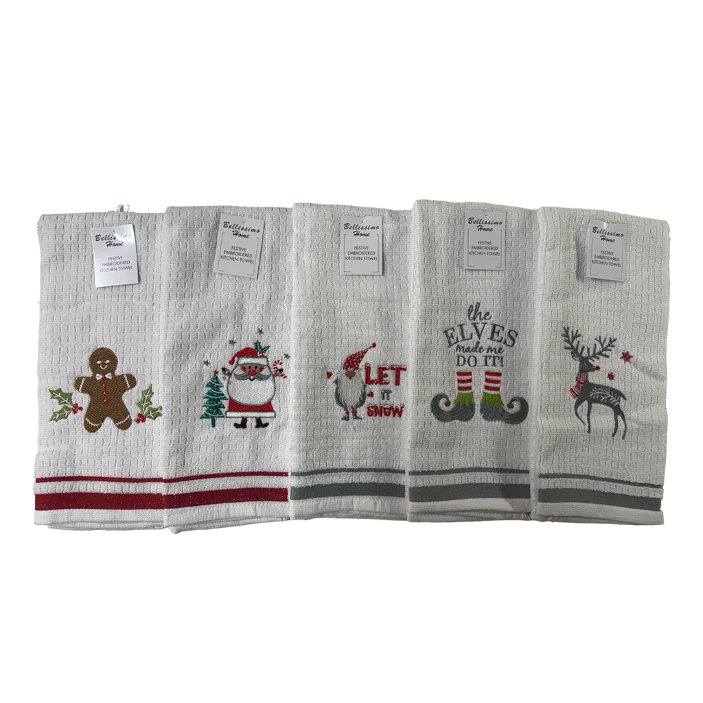 Bellissimo Xmas Embroidered Tea Towels (5 Designs Available)