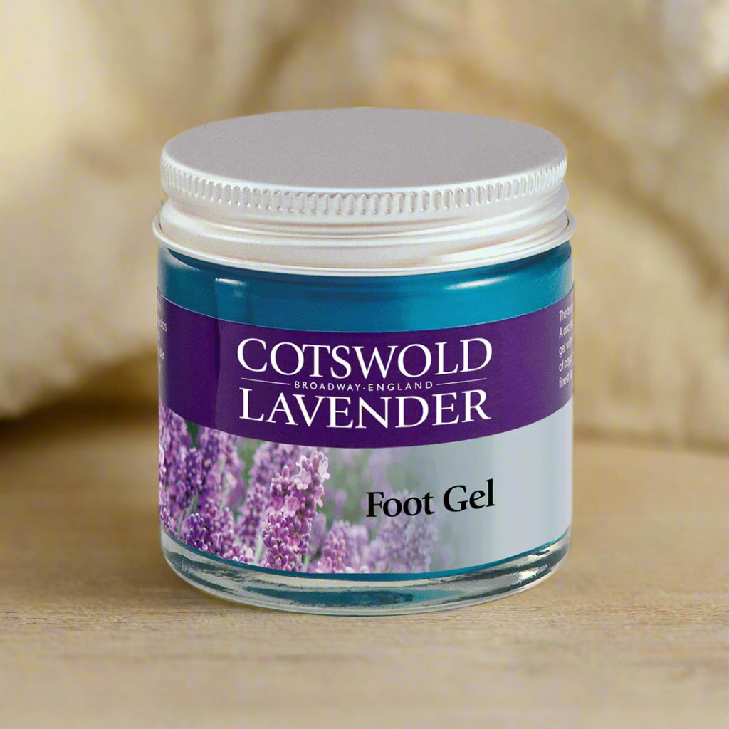 Cotswold Lavender foot gel jar on a white background