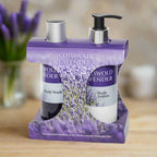 Cotswood Lavender gift set with body wash and lotion on a white background