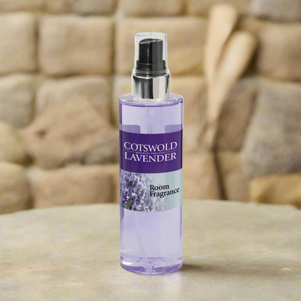 Cotswold Lavender linen spray bottle on a white background
