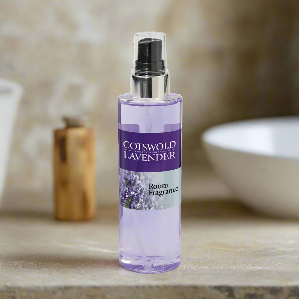 Cotswold Lavender room fragrance bottle on a white background