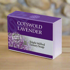 Cotswold Lavender soap packaging on a white background