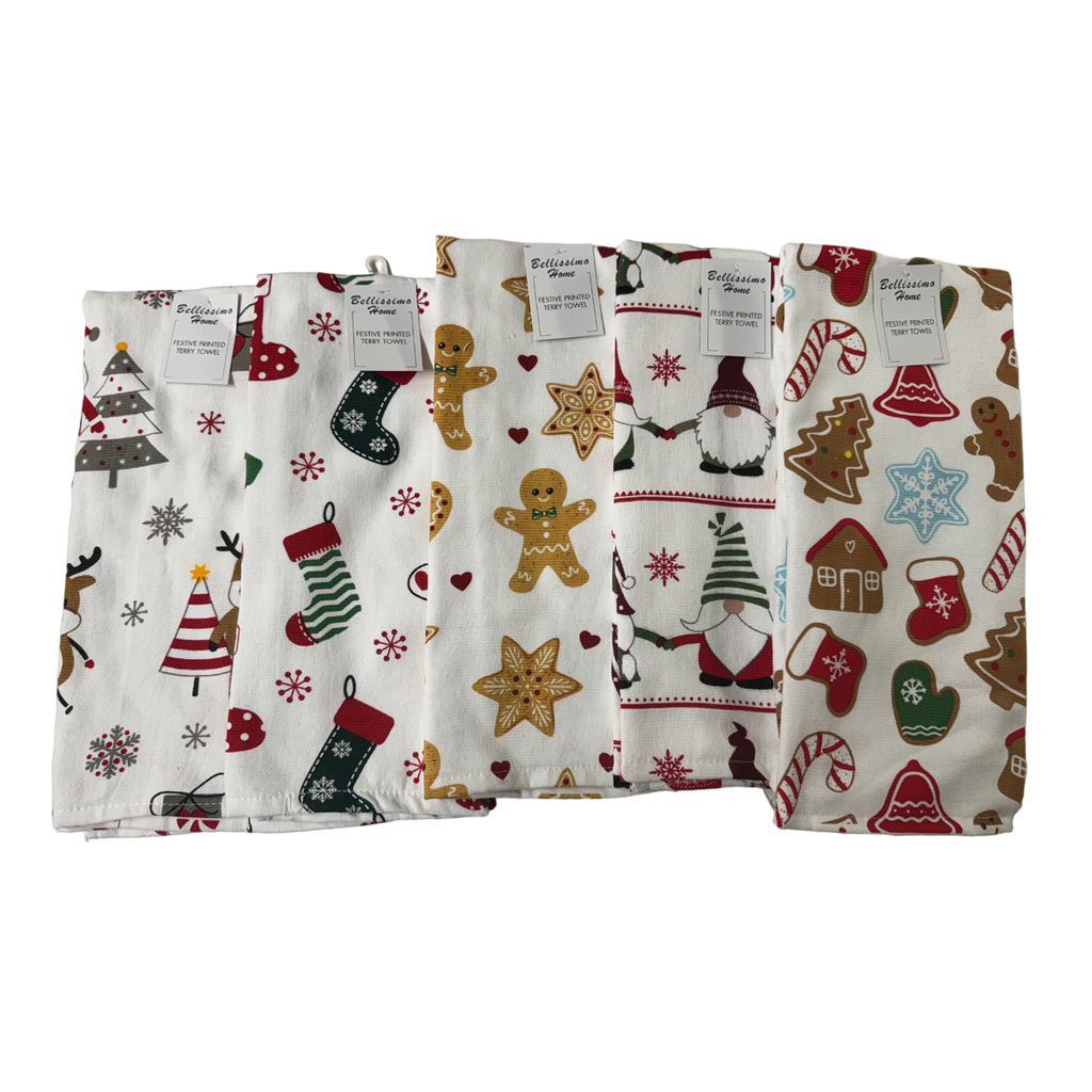 Bellissimo Xmas Printed Tea Towels (5 Designs Available)