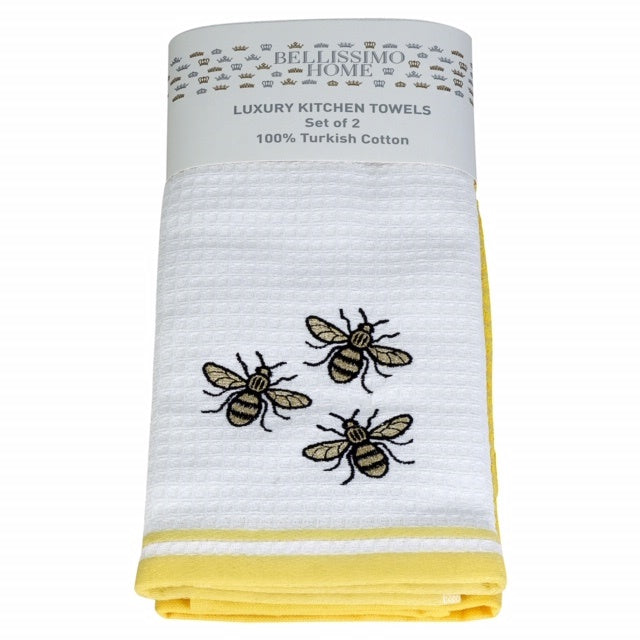 Luxury 2 Pack Waffle Embroidered Tea Towels
