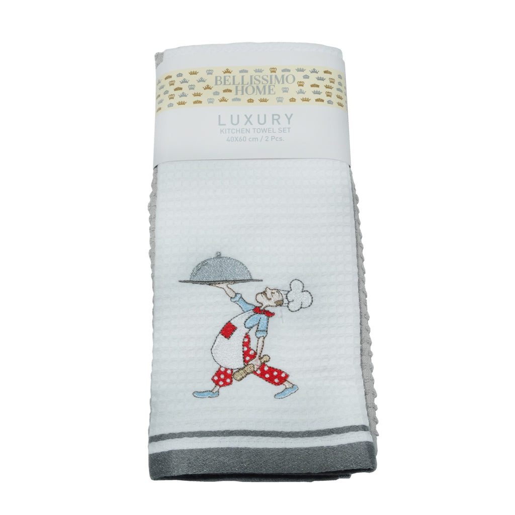 Luxury 2 Pack Waffle Embroidered Tea Towels