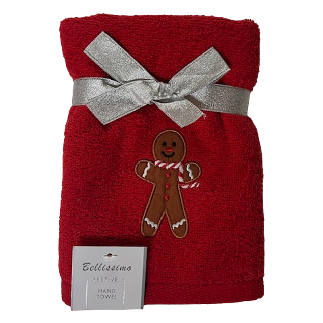 Bellissimo Festive Embroidered Hand Towel Gingerbread Man
