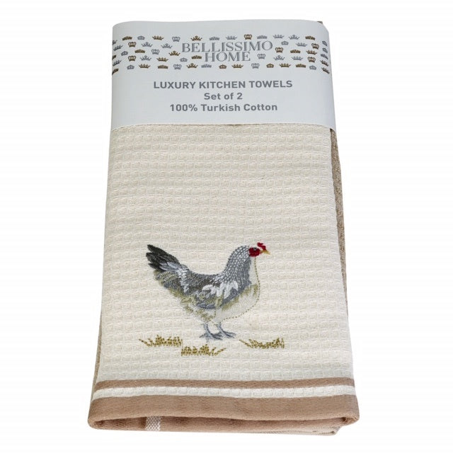 Luxury 2 Pack Waffle Embroidered Tea Towels