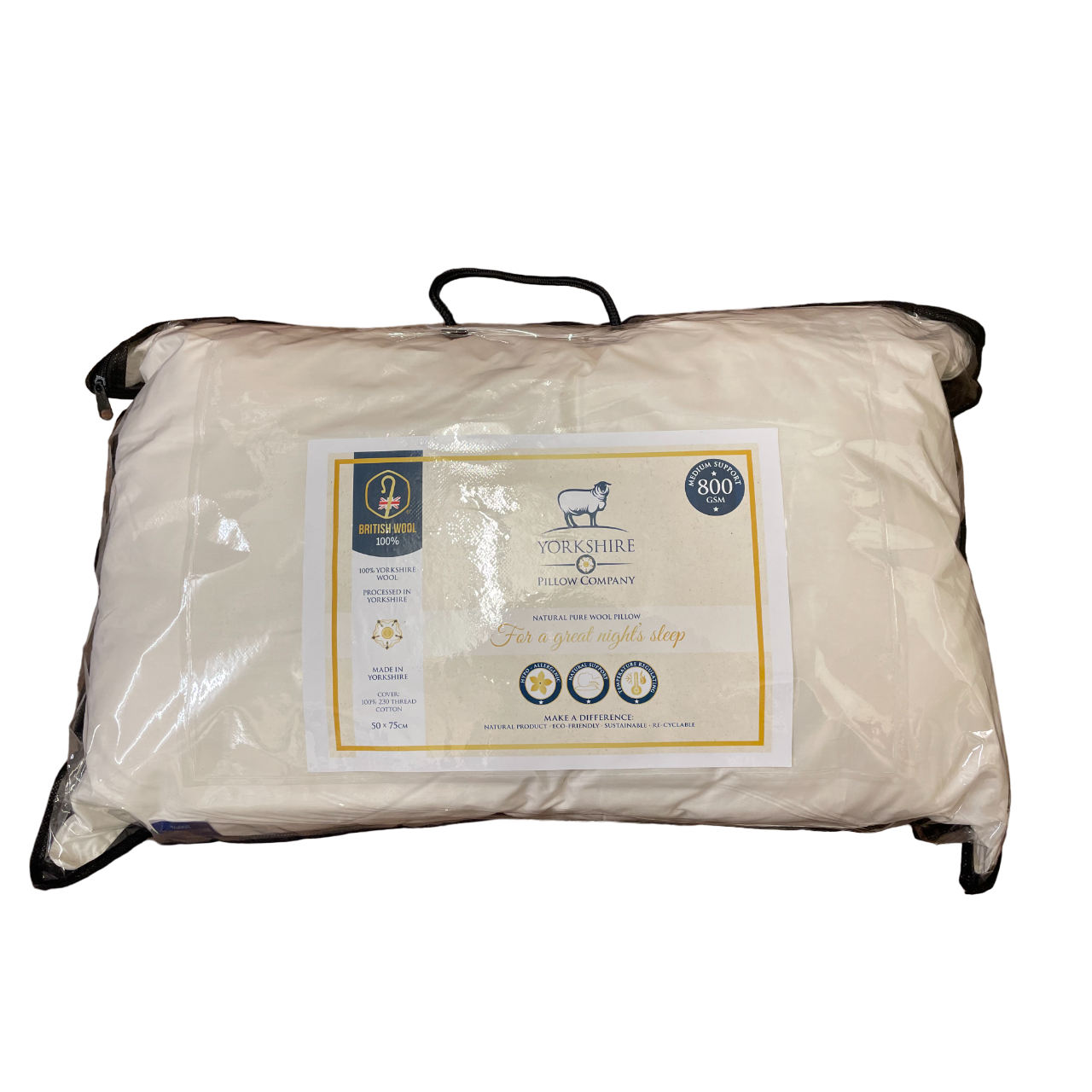100% Yorkshire Wool Pillow Medium 800g